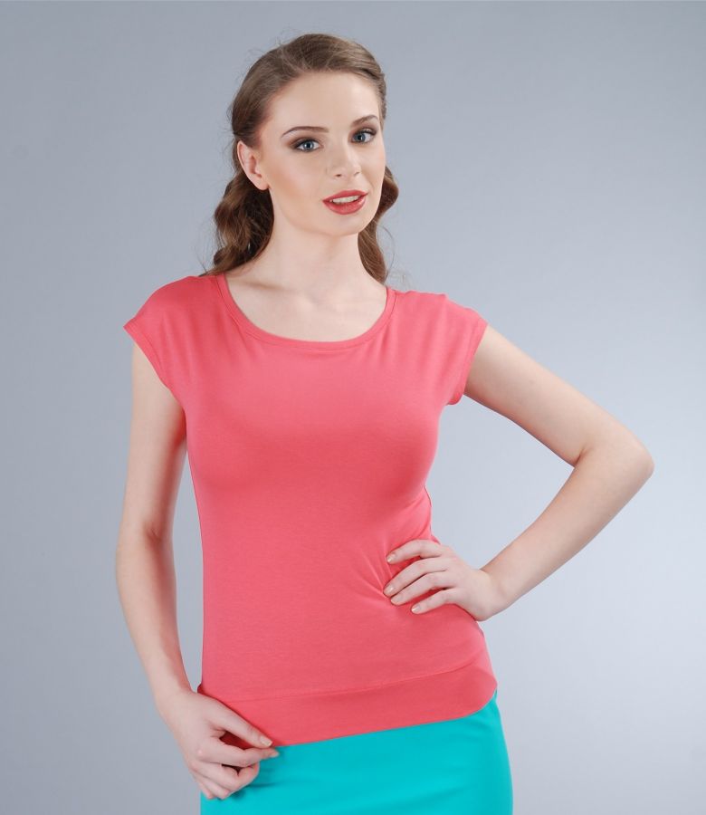 Tricou din jerse uni cu umeri cazuti