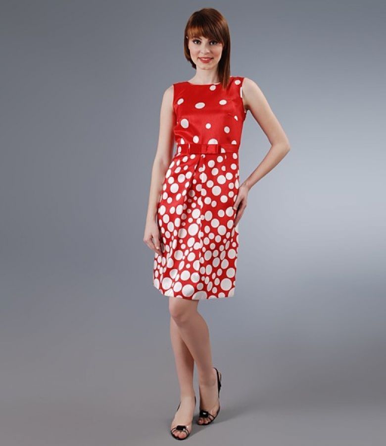 Rochie eleganta cu buline si funda sub bust