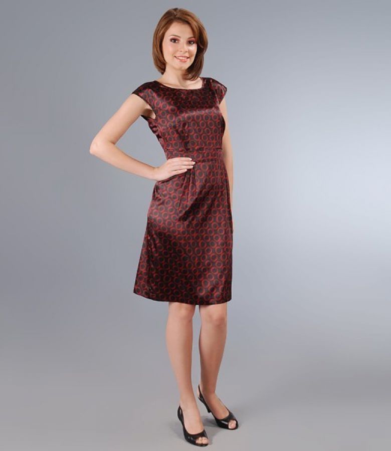 Rochie din saten elastic cu imprimeu grafic si falduri