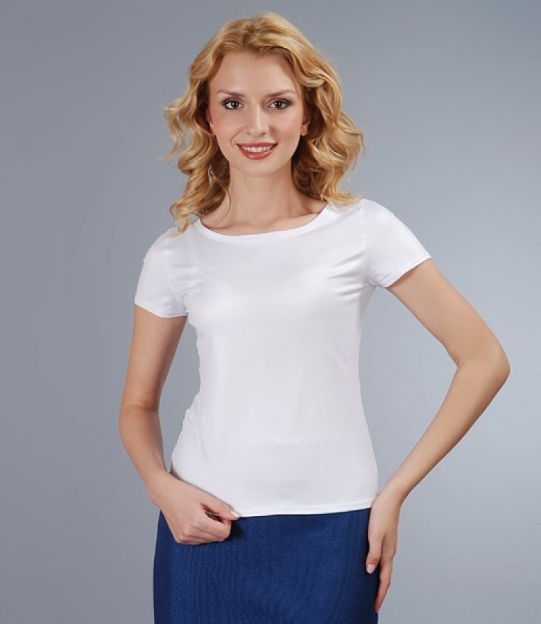 Tricou din jerse satinat cu maneci scurte