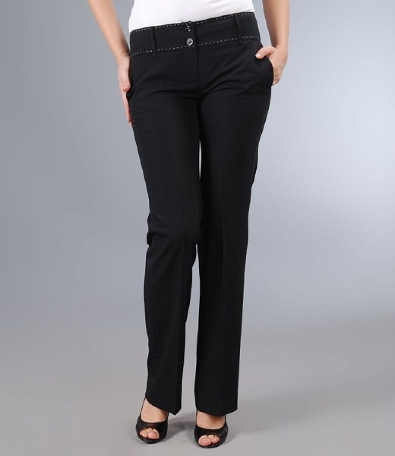Pantaloni office negri cu buzunare