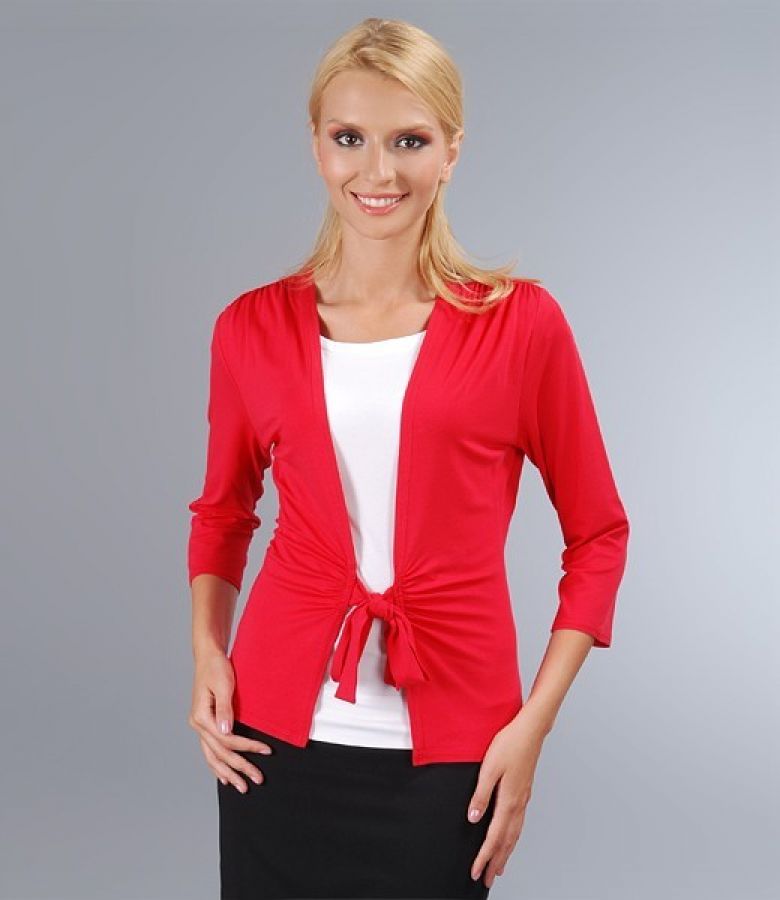 Bluza din jerse rosu legata cu cordon