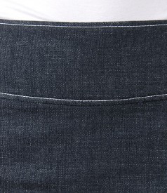 Fusta cu cordon lat din bumbac elastic bleumarin