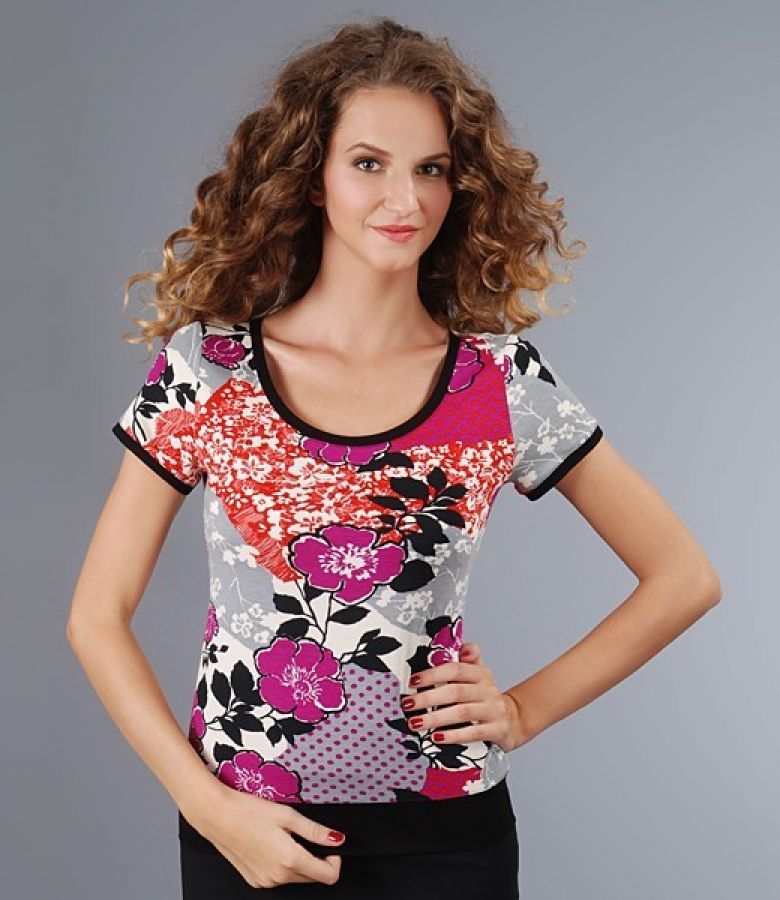 Tricou jerse imprimat cu garnitura