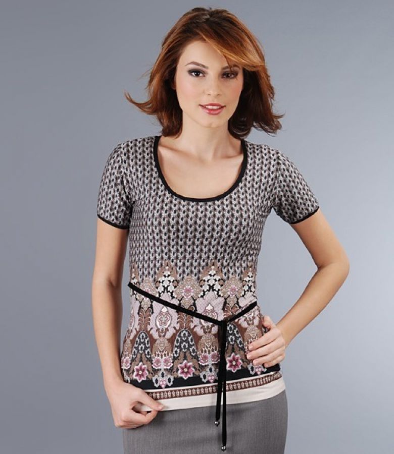 Tricou din jerse imprimat cu cordon catifea