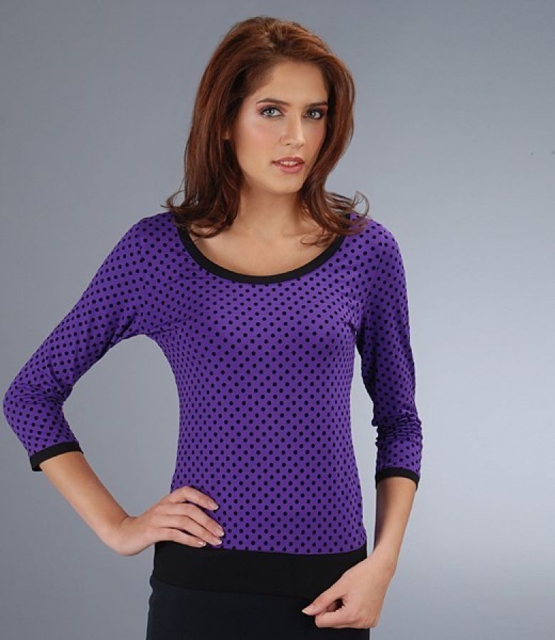 Tricou din jerse elastic uni cu picouri de catifea