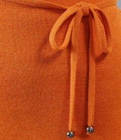 Tricou din jerse elastic portocaliu cu guler