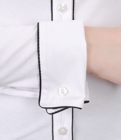 Camasa din jerse elastic alb cu garnitura