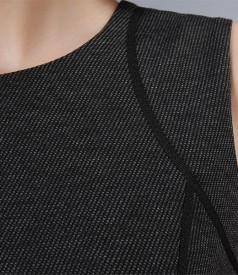 Rochie din stofa elastica gri cu cordon negru