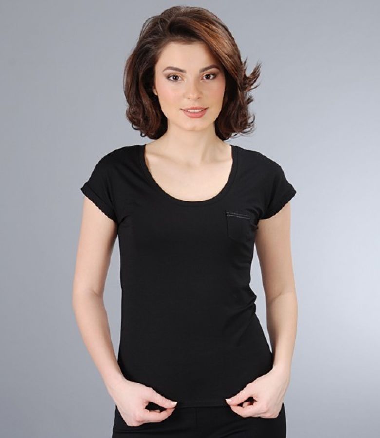 Tricou din jerse elastic uni cu mansete