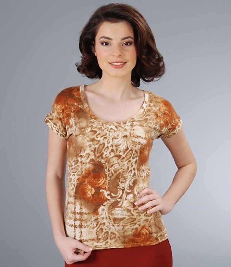 Tricou din jerse elastic imprimat cu mansete