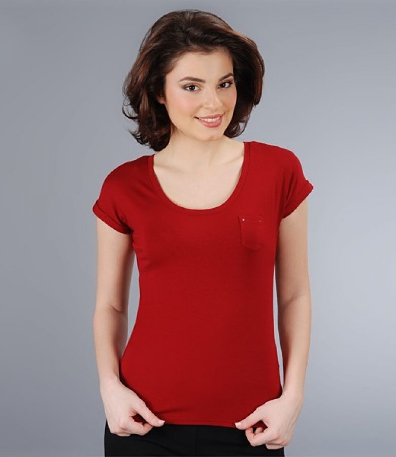 Tricou din jerse elastic uni cu mansete