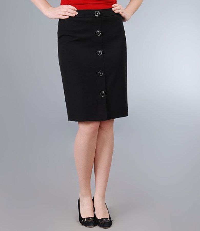 Fusta din stofa elastica neagra cu nasturi