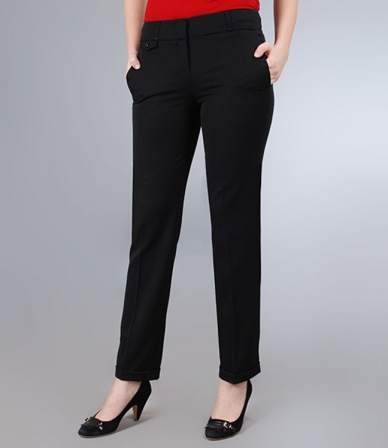 Pantaloni office negri cu mansete si buzunare