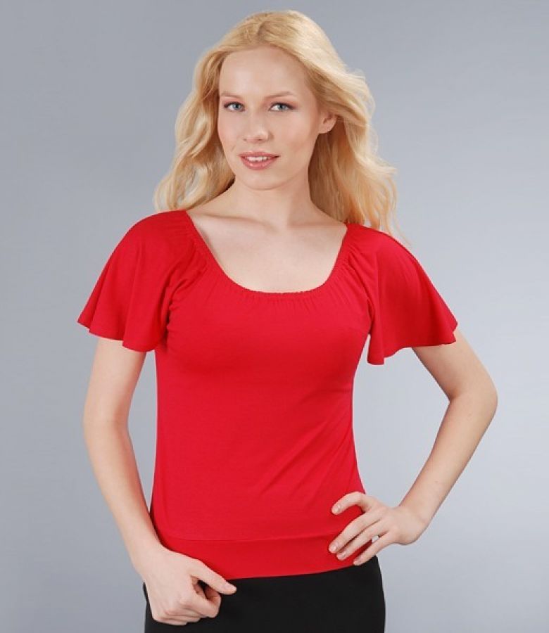 Tricou din jerse elastic uni cu maneci cazute