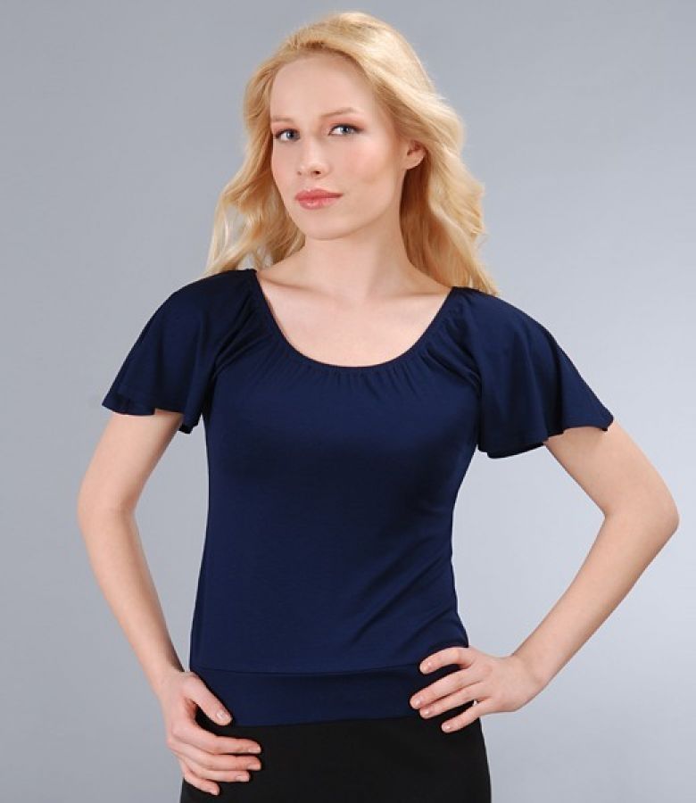 Tricou din jerse elastic uni cu maneci cazute
