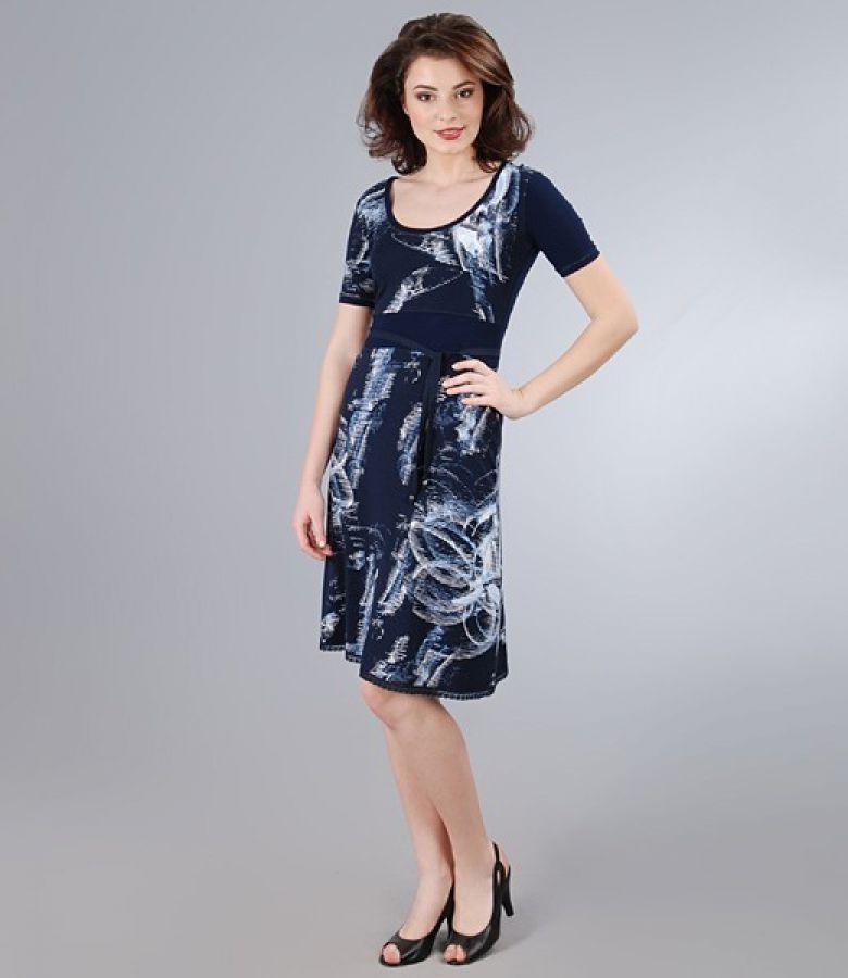 Rochie din jerse elastic cu garnitura si cordon