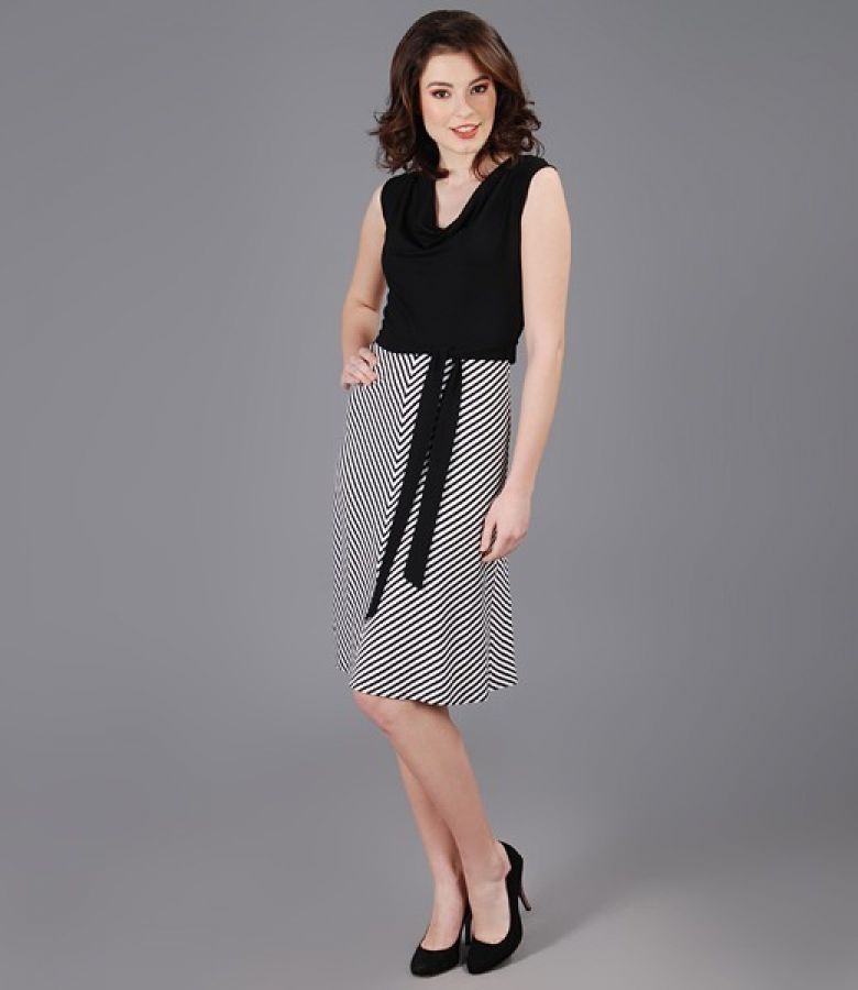 Rochie din jerse in dungi cu cordon