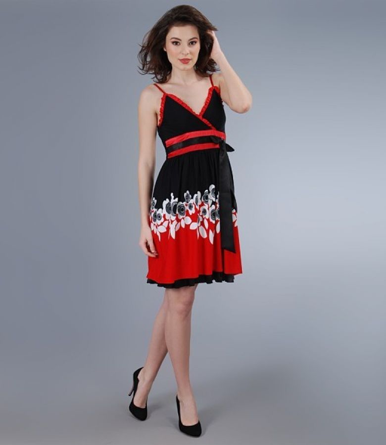 Rochie din jerse elastic imprimat cu volan