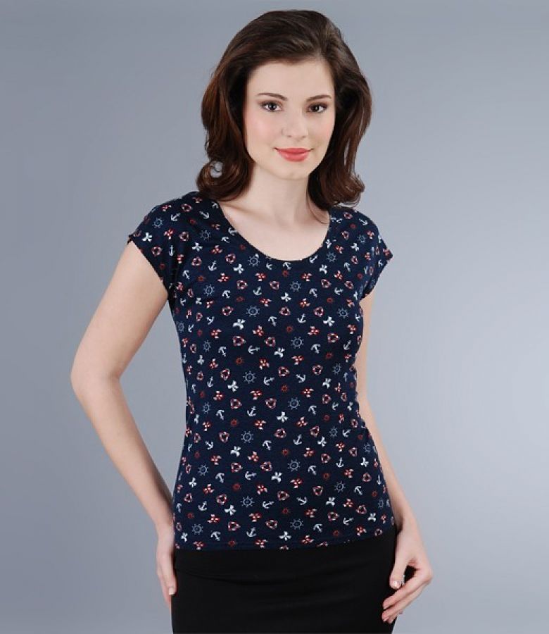 Tricou din jerse elastic imprimat cu umeri cazuti