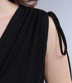 Rochie din jerse elastic negru cu pieptii suprapusi