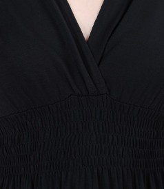 Rochie din jerse elastic negru cu pieptii suprapusi