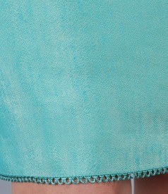 Fusta din in si viscoza turquoise cu garnitura