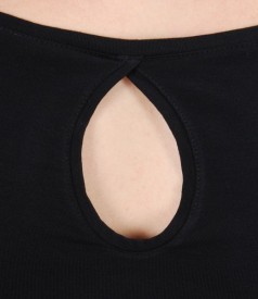 Rochie din jerse elastic cu insertie alb-negru si accesoriu