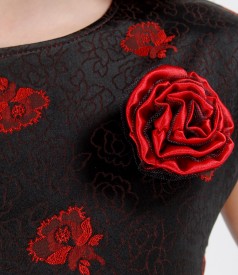 Rochie de ocazie din brocart elastic satinat cu trandafir