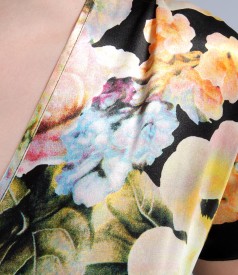 Rochie asimetrica din saten elastic cu imprimeu floral