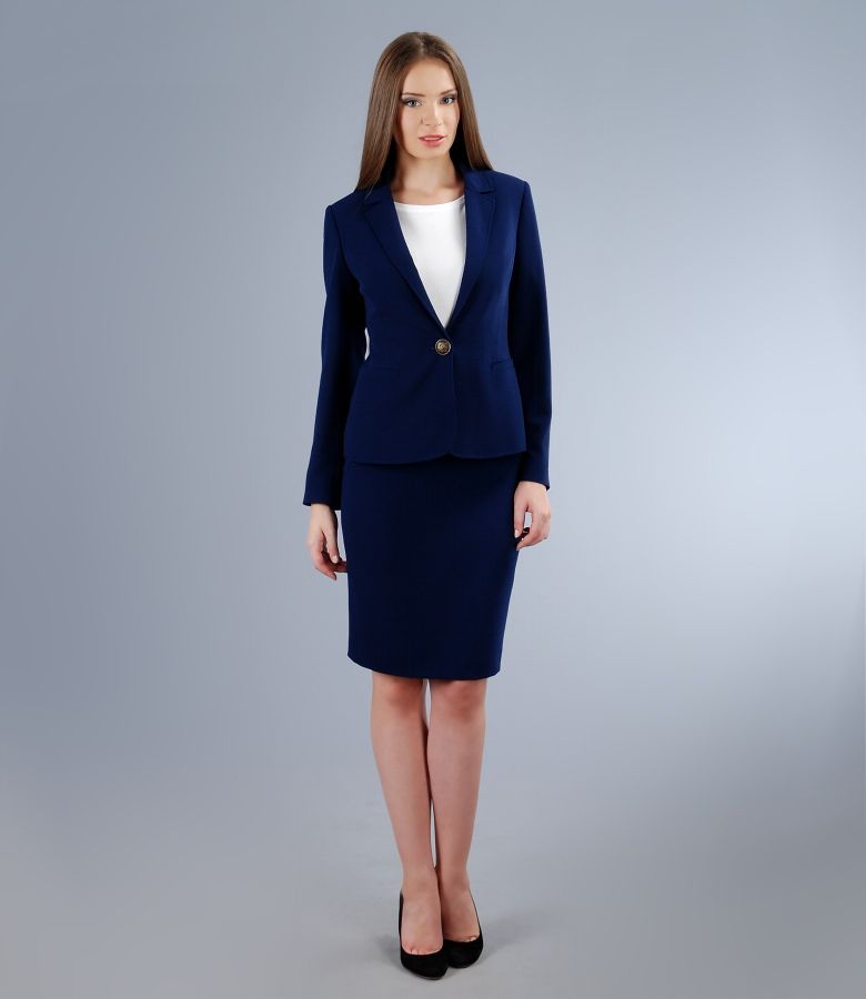 Tinuta office bleumarin din stofa elastica