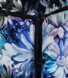Rochie din jerse elastic imprimeu floral si cordon