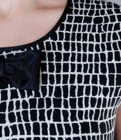 Rochie din bumbac elastic gofrat alb-negru