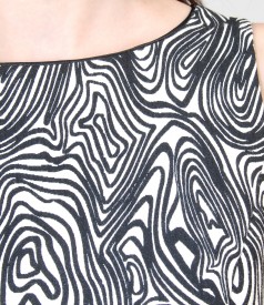 Rochie din brocart elastic alb-negru