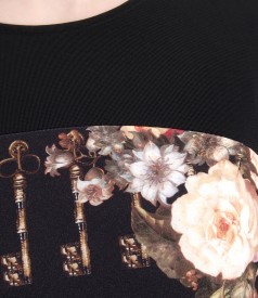Rochie eleganta din stofa elastica cu insertie florala