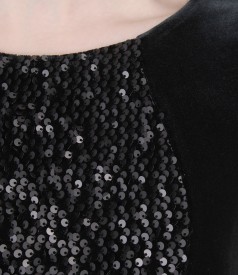 Rochie din catifea elastica cu insertie cu paiete