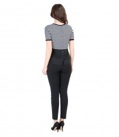 Bluza din jerse elastic alb-negru cu pantaloni