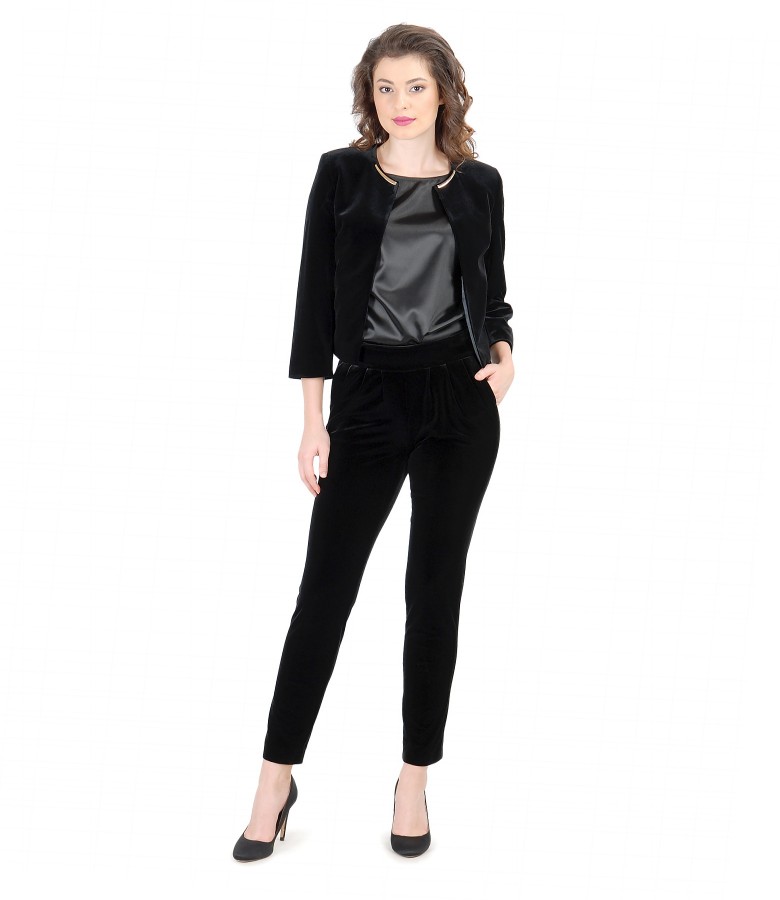 Pantaloni din catifea elastica neagra cu bolero