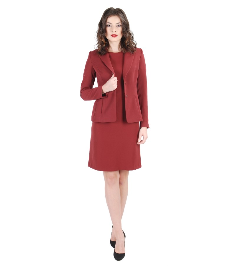 Costum office dama din stofa elastica cu rochie cu pliuri