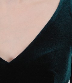 Bluza eleganta din catifea elastica cu maneci de tulle