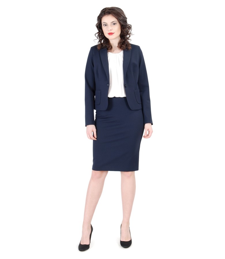 Costum office dama din jerse elastic gros bleumarin