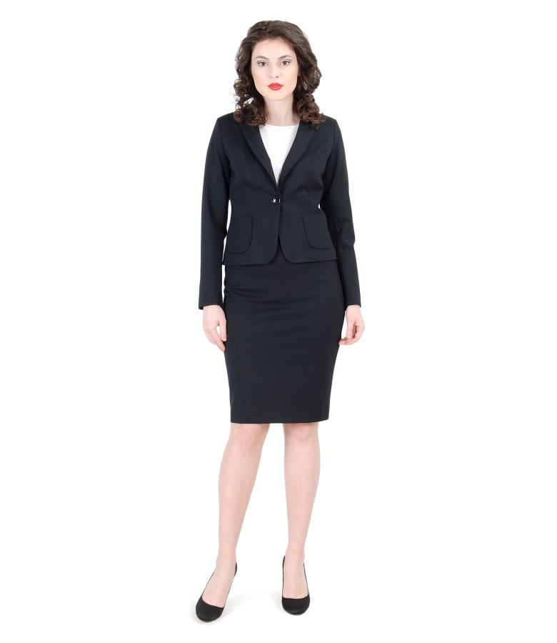 Costum office dama din jerse elastic gros negru