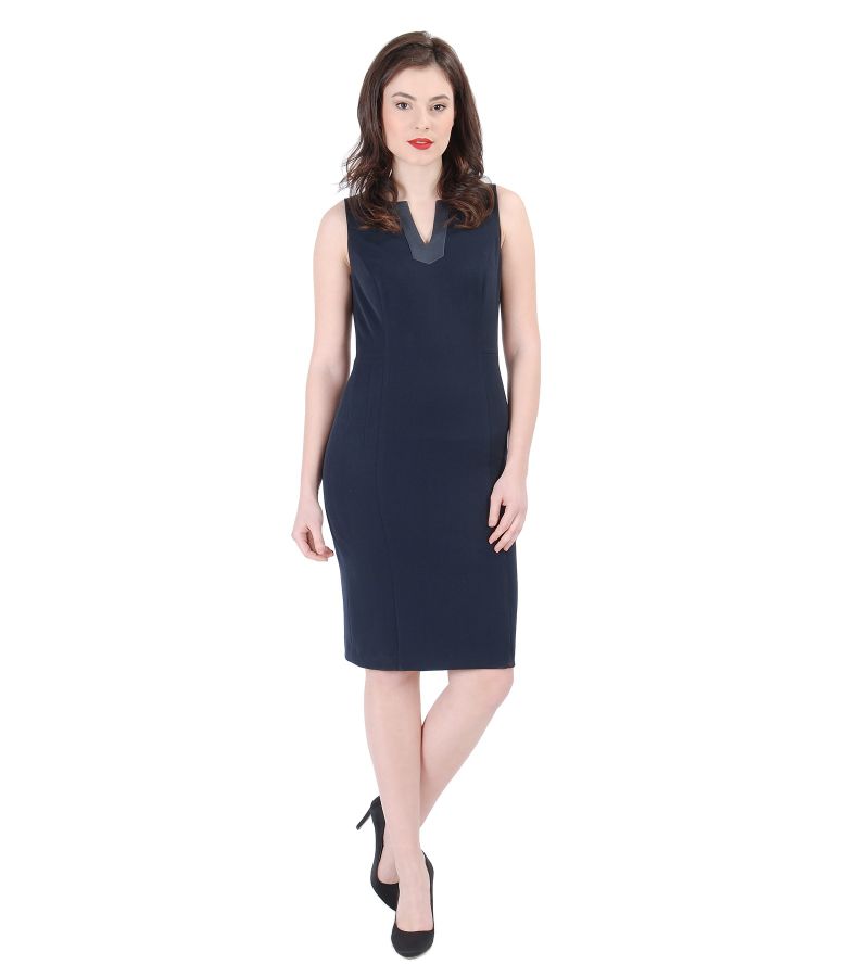 Rochie din stofa elastica cu garnitura de piele ecologica