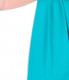 Bluza din jerse turquoise legata cu cordon