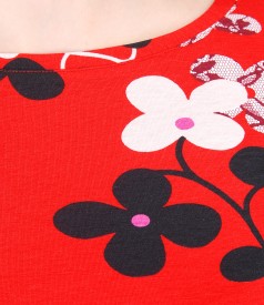 Tricou din jerse elastic imprimat cu flori