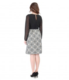 Rochie de seara din voal si brocart cu aplicatie pe umar