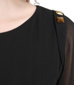 Rochie de seara din voal si brocart cu aplicatie pe umar