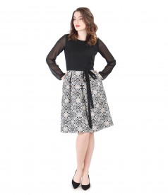 Rochie de seara din voal si brocart cu aplicatie pe umar