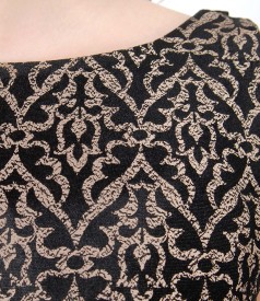 Rochie de seara din catifea elastica imprimata cu motive aurii