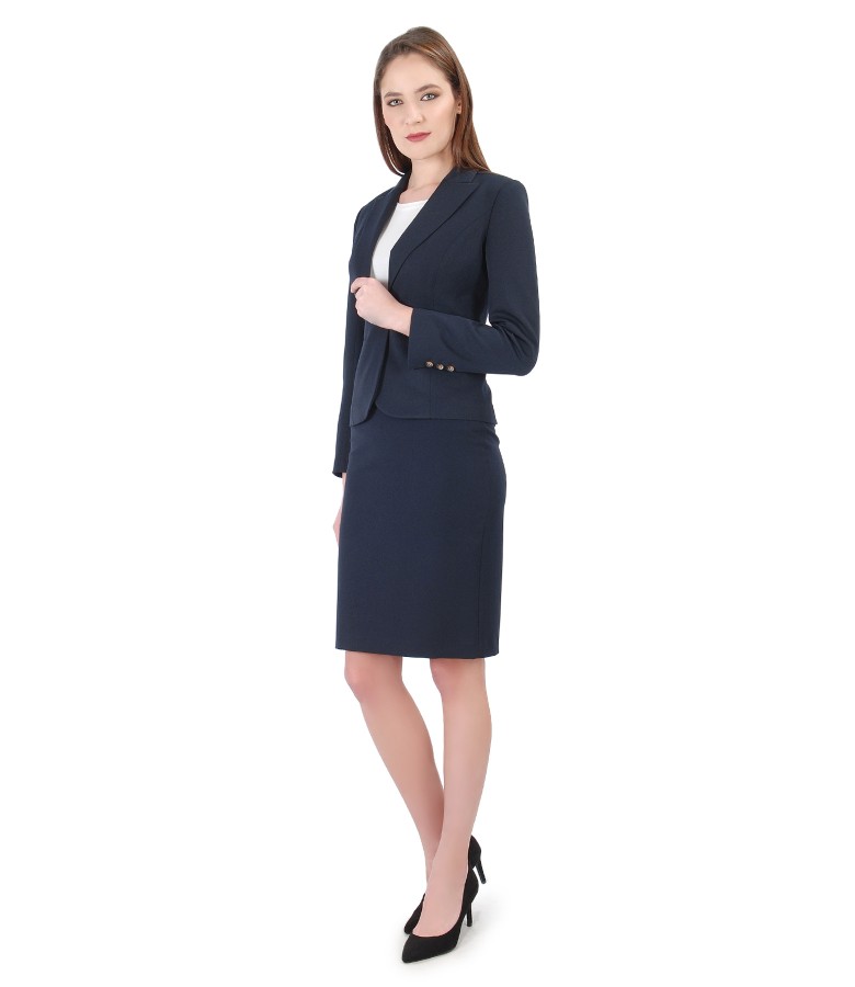 Costum office dama cu sacou si fusta din stofa elastica